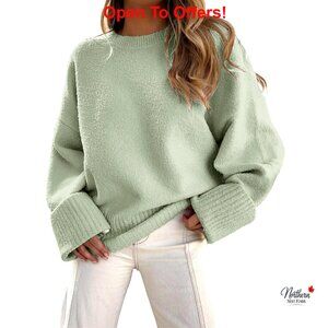 Oversized Chunky Knit Sweater Pullover Long Sleeve Cozy Fuzzy Crew Neck